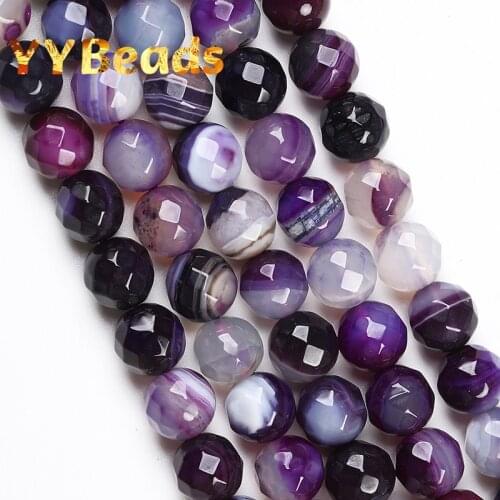 Natural Faceted Dream Purple Stripes Agates Onyx Beads 8mm Loose Charm Beads For Jewelry Making DIY Women Bracelets Necklaces