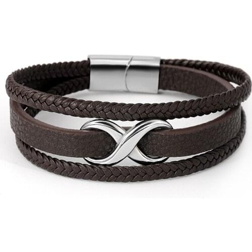 New Fashion Luxury Brand Infinity X Leather Bracelet Multilayer Braied Rope Wrap Bracelet For Men Clasp Wristband Handmade Jewel