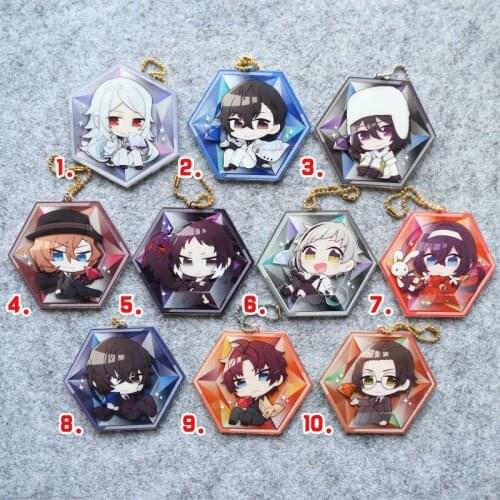 New Anime Bungo Stray Dogs Dead Apple Hexagon Acrylic Keychain Keyring Strap Charm Dazai Cosplay Gifts