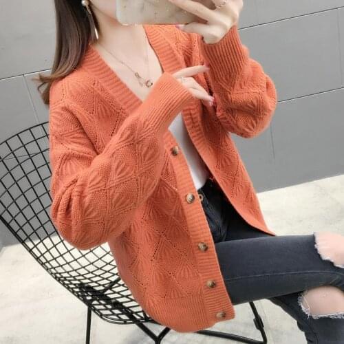 2021 Autumn Woman Sweaters Diamond Plaid Retro Sweater Female Solid Knitted Cardigan Ladies Casual Long Sleeve Sweater Coat H284