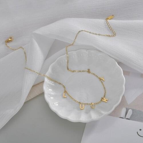 Goxijite Women Simple Lucky Letter Necklace Stainless Steel Pretty Ladies Stone Charming Necklaces For Girls Jewelry Gift