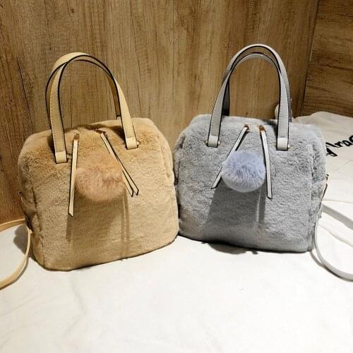 Casual Autumn Winter Plush Shoulder Handbag Simple Solid Color Women Small Square Travel Messenger Bag Commuter Totes Clutch