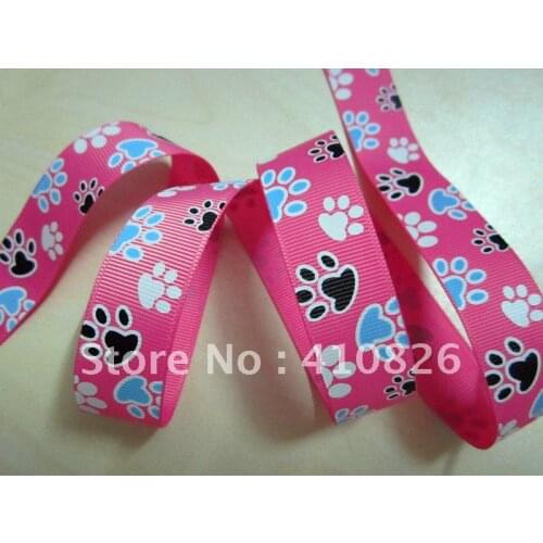 Q&N ribbon wholesale 7/8inch 22mm dog paw on pink print grosgrain ribbon for hairbows or hair accessory free shipping