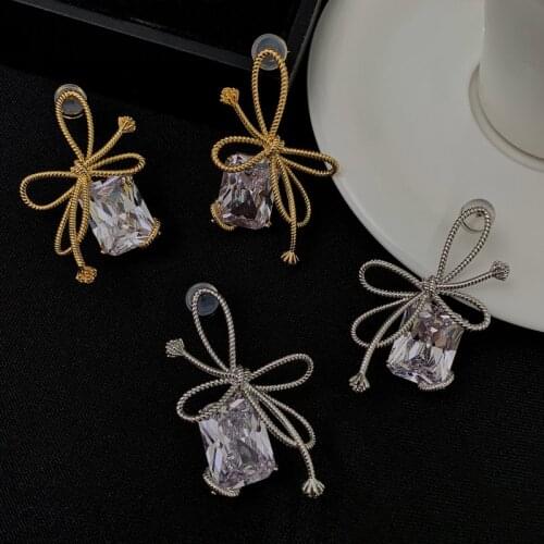 Luxury Bowknot Exaggeration Earrings Inlay Square AAA Zircon Geometry Fashion Korean Jewelry For Women Wedding Birthday Gift