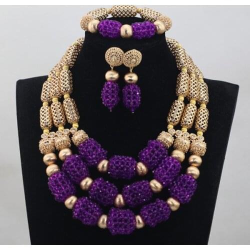 Luxury Purple Nigerian Beads Fashion Jewelry Set Wedding Anniversary Bride Gift Necklace Earrings Set Free Shipping WD808