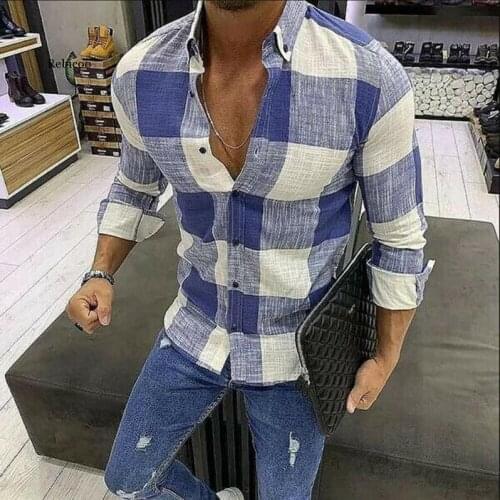 Korean Mens Casual Dress Shirt Mens Plaid Long Sleeve Cotton Top Blouse Shirts Camisa Masculina Chemise Homme Male Shirt