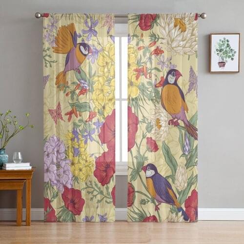 Garden Vintage Flower Bird Butterfly Window Curtains Bedroom Modern Drape Sheer Tulle Valances Living Room Kitchen Voile Curtain