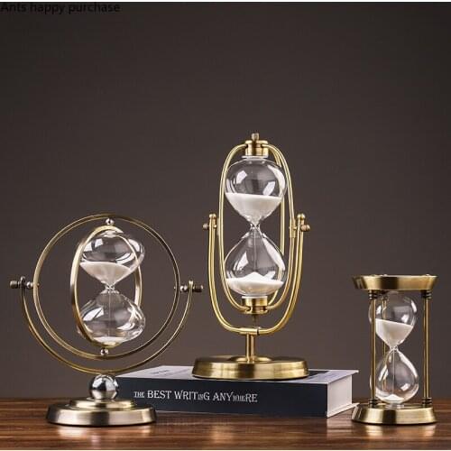 Northern Europe Metallic Glass Hourglass Ornaments Timer Iron Art Rotatable Hourglass Crafts Home Desktop Decoration Furnishings