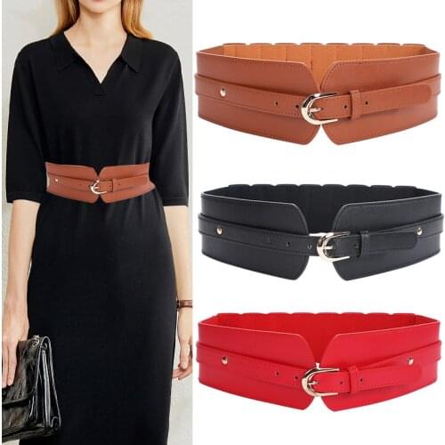 Wide Elastic Stretch Cummerbunds strap for women PU leather pin buckle waistband ladies dress coat corset belt clothes accessory