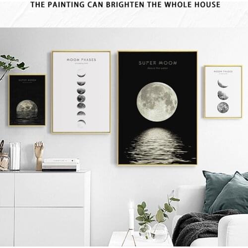 Nordic Black White Modern Moon Space Canvas Poster Prints Abstract Minimalist Shadow Wall Art Painting Picture Home Decoration