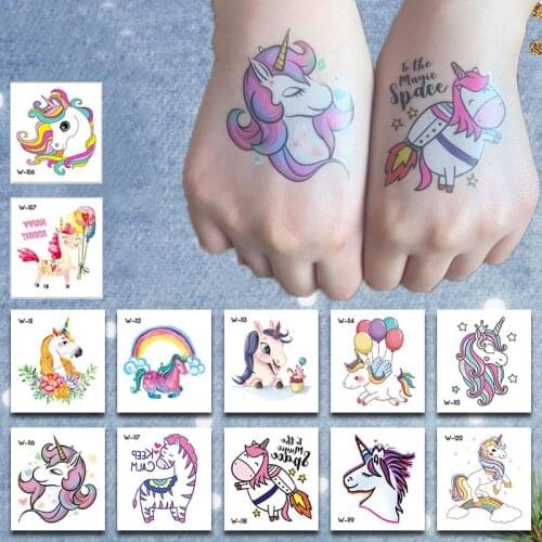 Cartoon Unicorn Tattoo Stickers for Kids Funny Water Transfer Temporary Fake Tattoos For Children Birthday Gift Classic Toys