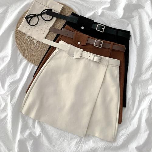 Summer Fashion Solid Color Women Skirt High Waist Simplicity Belt Casual A-Line SKirt Korean Style Sweet Daily Short Mini Dress