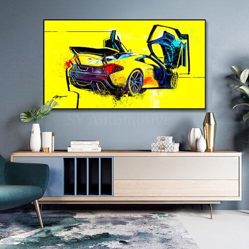 Yellow P1 Artwork Vintage Classic Racing Car Poster Print On Canvas Painting Home Decor Wall Art Picture For Living Room