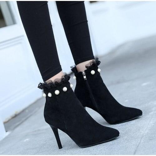 Womens zipper ankle boots lace sexy high heels womens autumn ladies elegant fashion shoes