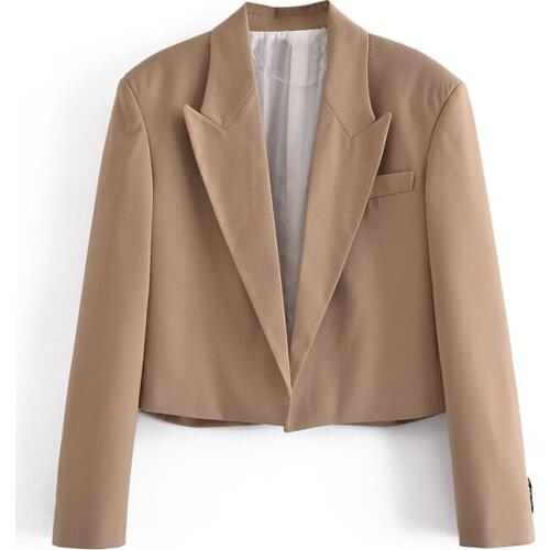 2021 New Spring Women Blazer Short Suit Jacket Solid Color Leisure Blazer Notched Collar Solid color