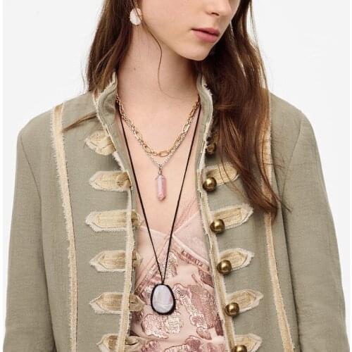 ZA New Statement Long Fake Stone Layered Gold Pendant Necklace Women Bohemian Gothic Chain Necklace Dropshipping Jewelry Gifts