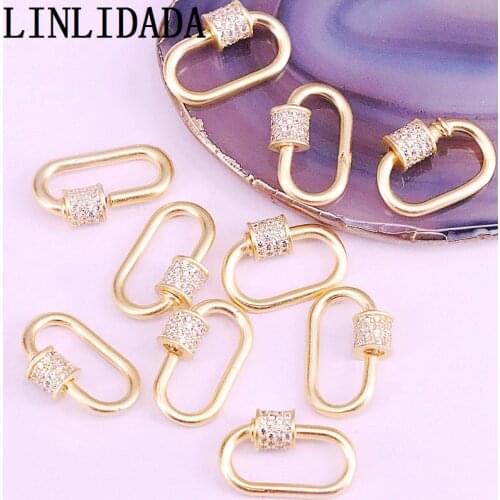 10Pcs 12*18mm Oval screw clasp, clear cubic zirconia micro pave charm,plating cz clasp,necklace/bracelet jewelry component
