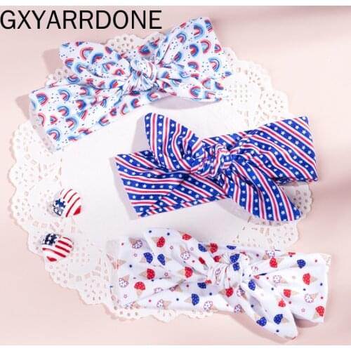 2021 USA July Fourth Independence Day Turban Stars Print Headband for Baby Girls DIY Hair Accessories Kids Headwraps Headwear