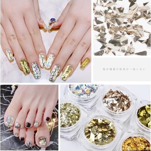6Pcs/set Holographic Nail Glitter Sequins Set 3D Irregular Glass Nail Art Foils Flakes Aurora Colorful Manicure Decorations
