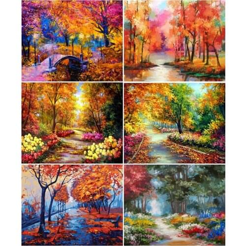 AZQSD DIY Paint By Numbers Autumn Scenery Home Living Room Art Craft Adult Coloring By Numbers 40x50cm Forest Home Decoration