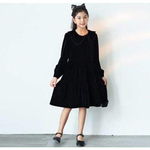 Girls Velvet Dresses Kids Teen Preppy Dress Cute 2021 New Fashion Children Autumn Dress Baby Princess Clothing,#6491