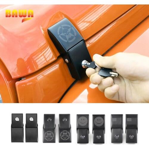 BAWA Engine Bonnets Hood Lock For Jeep Wrangler JK 2007-2017 Metal with Key Pattern Design Hood Lock For Wrangler Car Hood Lock