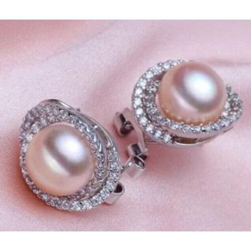 Noble jewelry Pretty 10-11mm natural south sea gold pink pearl stud earring 925s