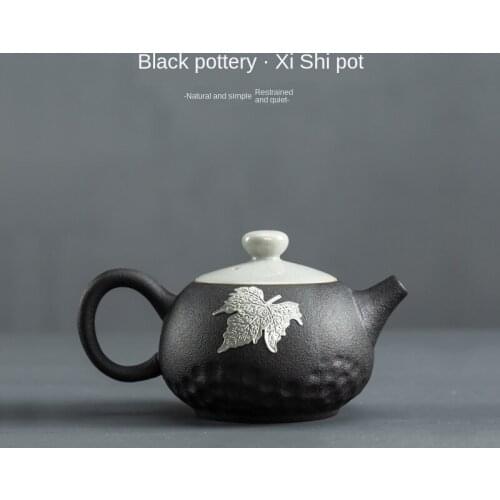 Black Pottery Chinese Style Stoneware Teapot Ceramic Household Single Teapot Retro Simple Tea Set Siteel Tea Pot Infuser