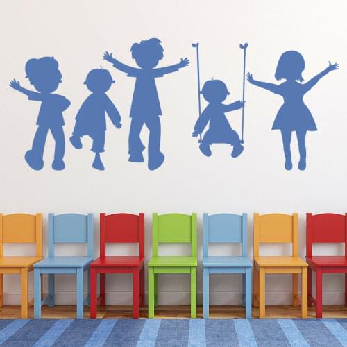 Children Playing Wall Sticker School Classroom Playground Art Mural Decor Glass Vinyl Decals Kids Bedroom Nursery Decal Q037