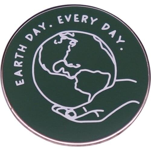 Earth Day Every Day Enamel Pins Cartoon Round Hand Climate Change Environmental Protection Lapel Badge Brooch