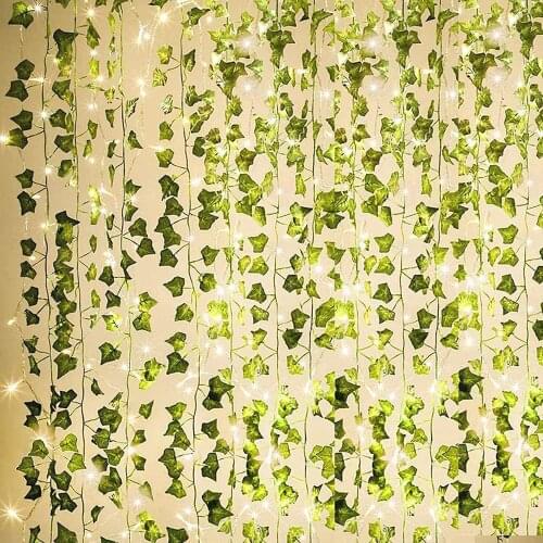 84Ft 12 Pack Artificial Ivy Garland Fake Plants, Vine Hanging Garland With 80 LED String Light, Hanging For Home Kitchen Garden