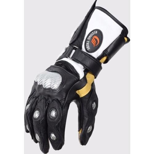 Riding Tribe Goatskin Genuine Leather Gauntlet Motorcycle Gloves Carbon Fiber Superb Protection Winter Moto Racing Guante MCS-34