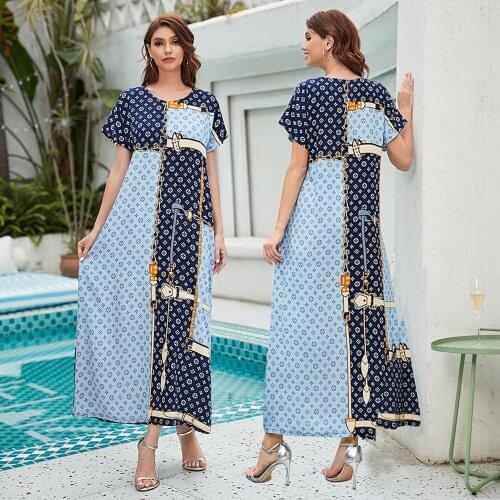 Eid Mubarak Muslim Women Dress Dubai Print Abaya Dresses Turkey Islamic Clothing Caftan Marocain Kaftan Vestido Musulmane Femme