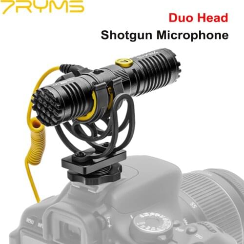 7RYMS MinBo M2 Cardioid Shotgun Microphone for iPhone Android Smartphone Canon Nikon Sony DSLR Camera Camcorder PC Duo Head Mic