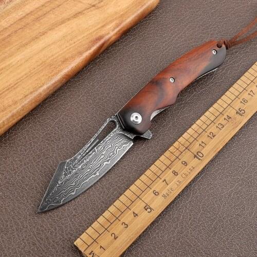 Pocket VG10 Damascus wooden handle ball bearing hunting outdoor camping anti-body survival EDC tool sharp fruit folding knife