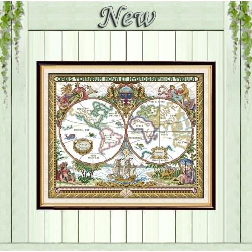 Old world map scenery decor painting counted printed on canvas DMC 11CT 14CT kits chinese Cross Stitch embroidery needlework Set