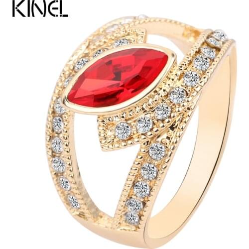 Hot 2017 Top Fashion Red Crystal Ring Gold Color Punk Rock Crystal Rings For Women Love Gift Kinel Vintage Jewelry