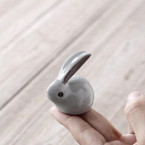 Mini tea pet little rabbit crackle glaze porcelain tea play lovely gift for kids home decoration Chinese tea pet on sales China
