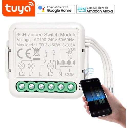 Zigbee Smart Switch Module 3-Way APP Remote Control Voice Control Timing Group Sharing for Alexa Echo Google Home Office