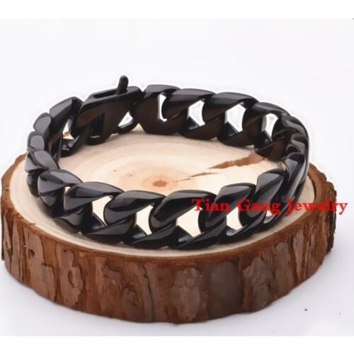 Mens Chain Boys Cuban Curb Link Bracelet Fashion New Hot 316L Stainless Steel Bracelet Black Tone Wholesale Jewelry