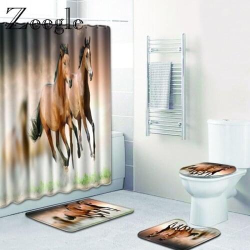 Zeegle Bath Mat Set Anti Slip Bathroom Doormat Absorbent Toilet Pedestal Rug Flannel Foot Floor Mat Waterproof Shower Curtain