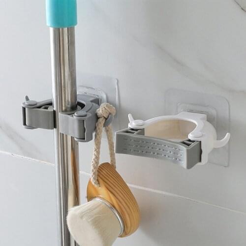 Wall Mounted Kitchen Bathroom Storage Mop Organizer Holder Brush Broom Hanger Storage Rack Kitchen Clip Seamless Mop Hook Tools