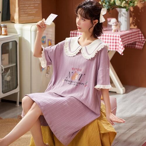 Cotton Comfort Sleepwear Nightdress For Women Short Sleeves Nightgowns Sleeping Dress Animal Cartoon Nightwear Homewear Clothes