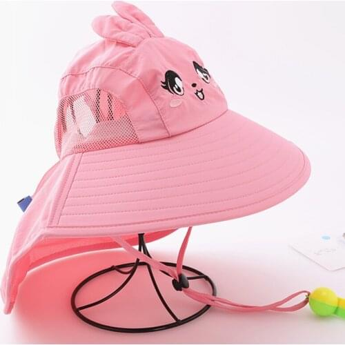 2021 new summer student sun hat with shawl whistle UV protection boy hat children outdoor beach girl sun hat cartoon baby fisher