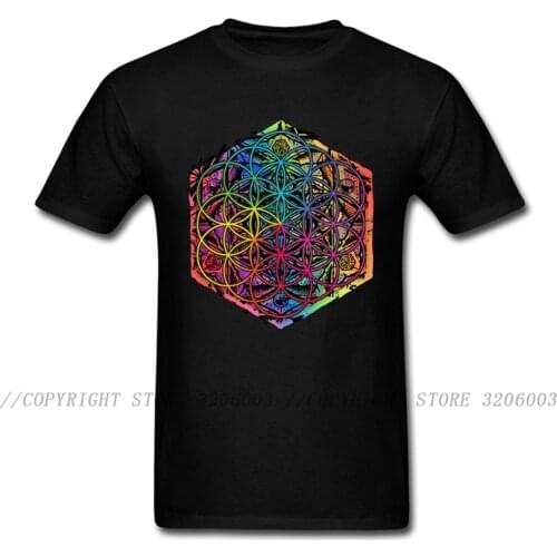 New Coming Sacred Geometry Flower of Life Mandala Color Family Men Black T-shirt Short Sleeve Unique Tops Tee Shirts