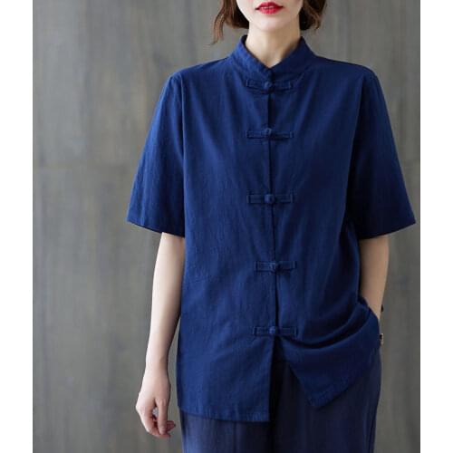 Geskeey Kung Fu Wing Chun Chinese Traditional New Cotton Linen National Style Casual Retro Stand Collar Button Old Fashion