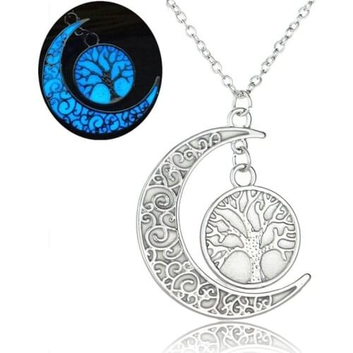 Charms Jewelry Tree of Life Necklace Trendy Moon Luminous Necklace for Women 2021 Halloween Fluorescent Pendant Christmas Gift