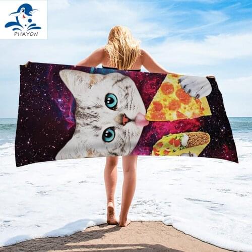 PHAYON Surf Bath Towel For Adult Space Cat Bathroom Microfiber Beach Towel Pizza Rectangle Yoga Mat 75cmx150cm Sport Towel
