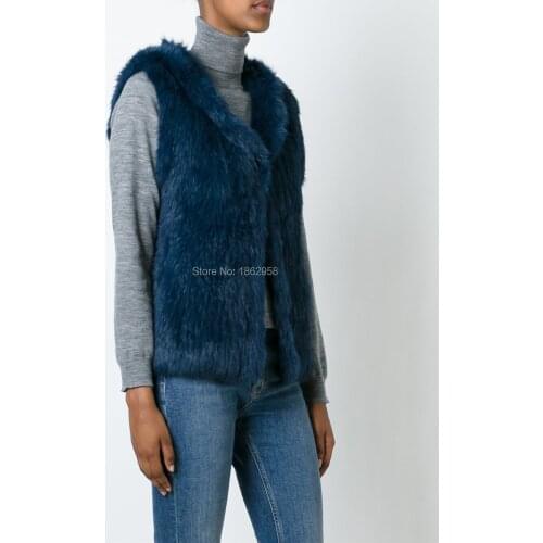 SJ359 Hooded Denmark Rabbit Fur Waistcoat Fashion Real Fur Vest with Hood Free Shipping