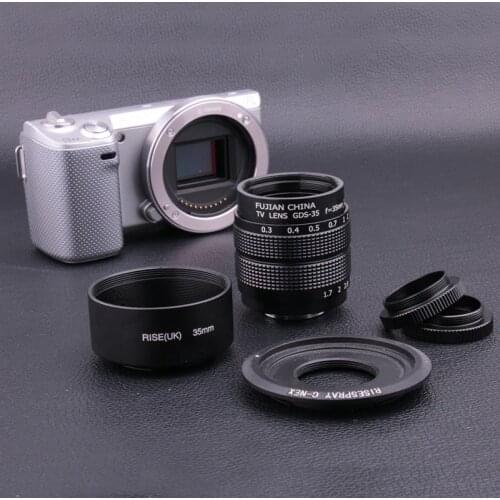 High quality Fujian CCTV 35mm f1.7 Lens C Mount For Sony NEX-5 NEX-3 NEX-7 NEX-5C NEX-C3 NEX black + lens hood